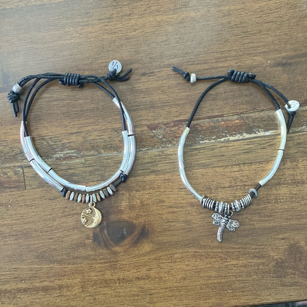Silver and Brown Beaded Bracelets Set